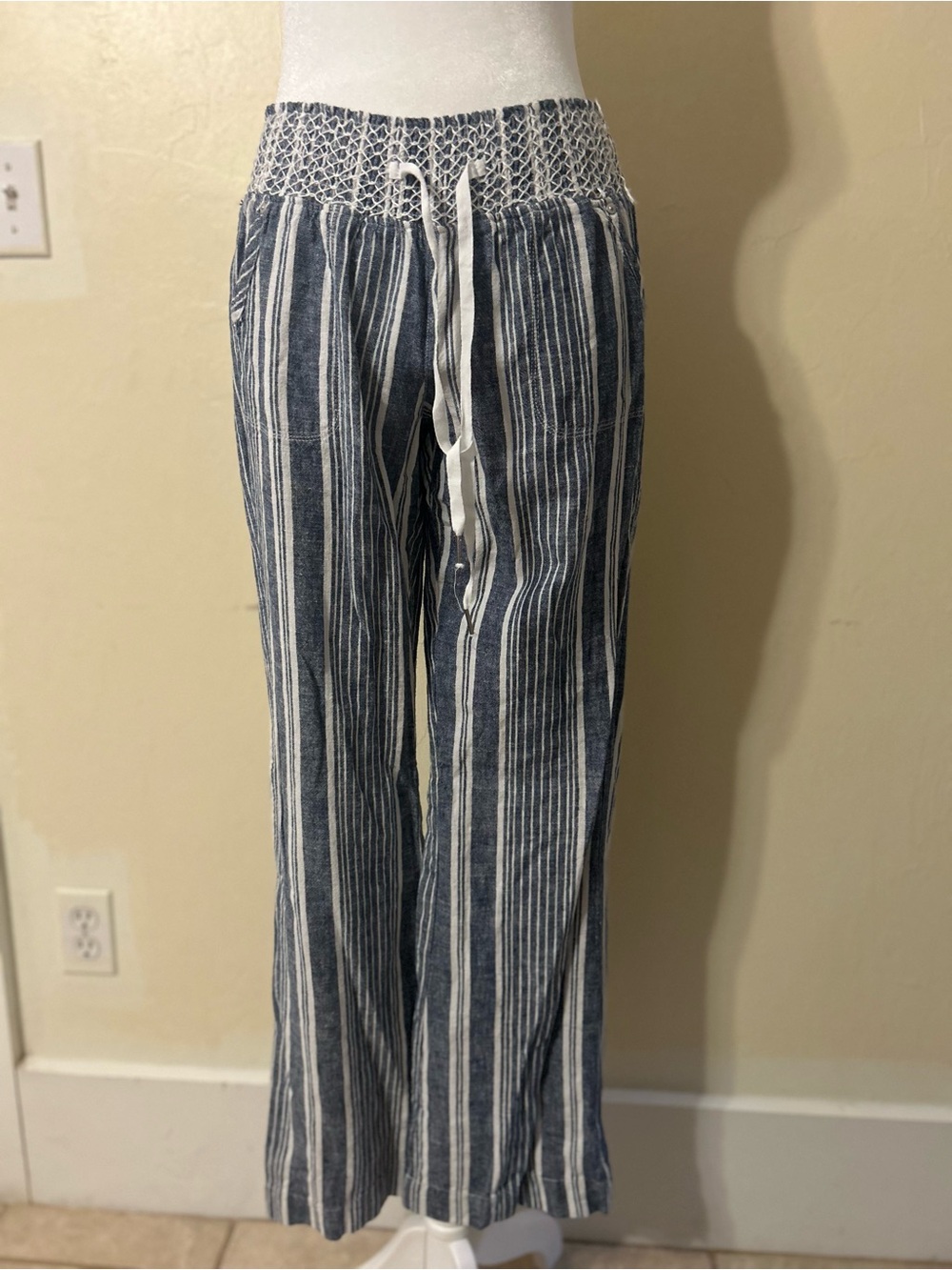 Rewash Blue & White Striped Linen-Blend Top